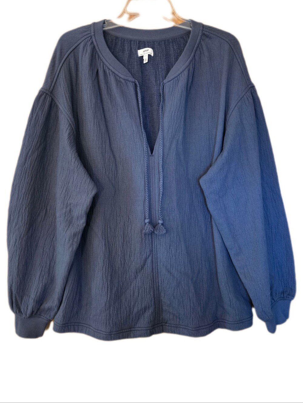 Aerie Easy Street Over Sized Boho Peasant Blue Top Size Small
